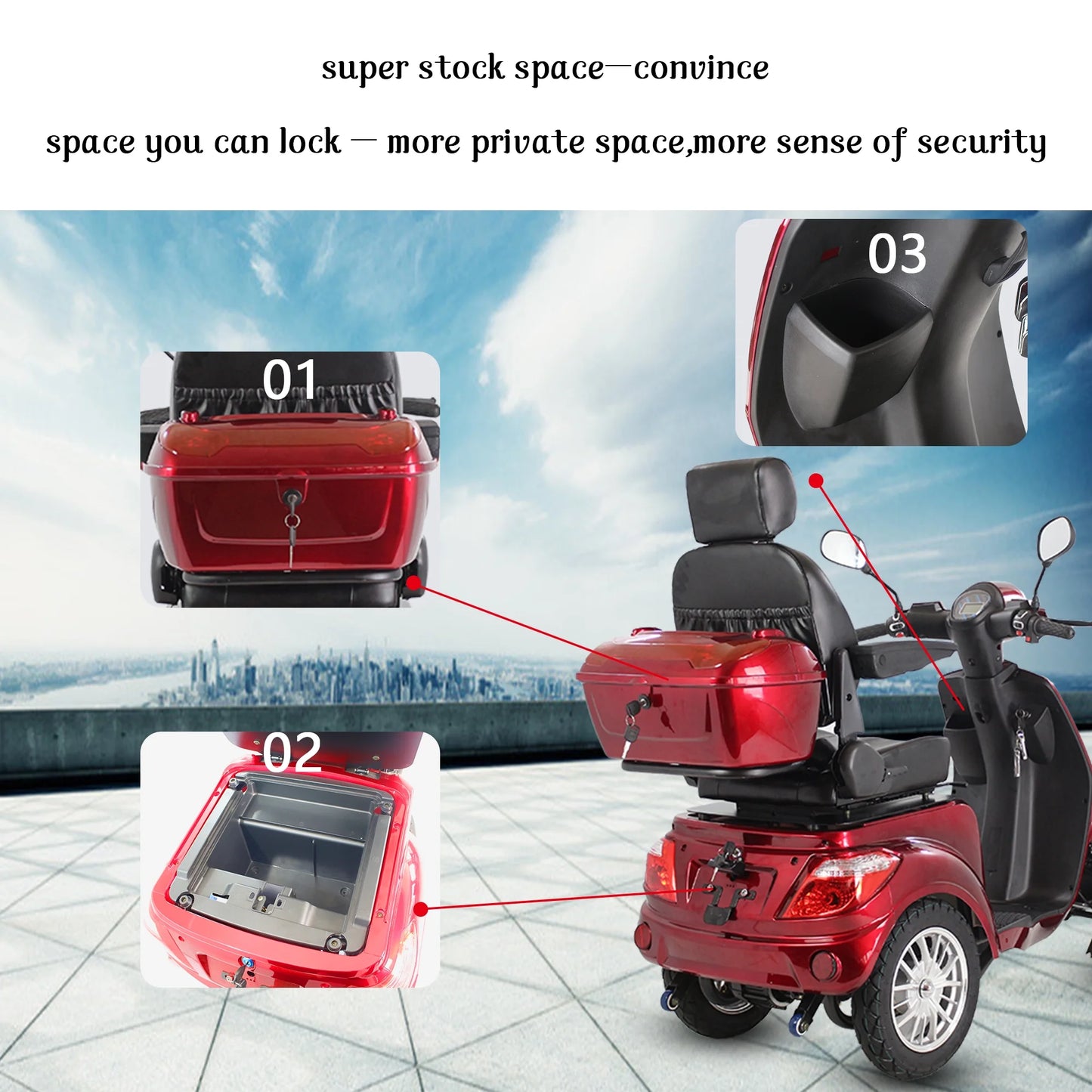 Secure 4-Wheel Mobility Scooter with Adjustable Seat & Charger, Red,