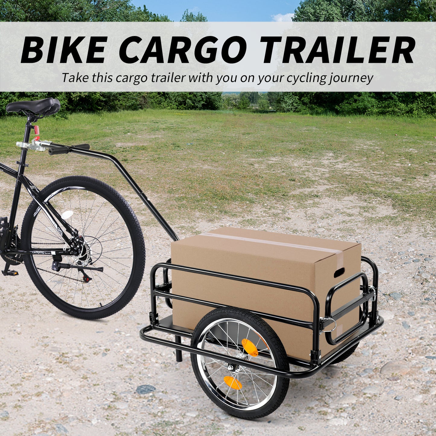 Bike Cargo Trailer, Steel Bicycle Cart, Quick Release Scooter Sports, Black