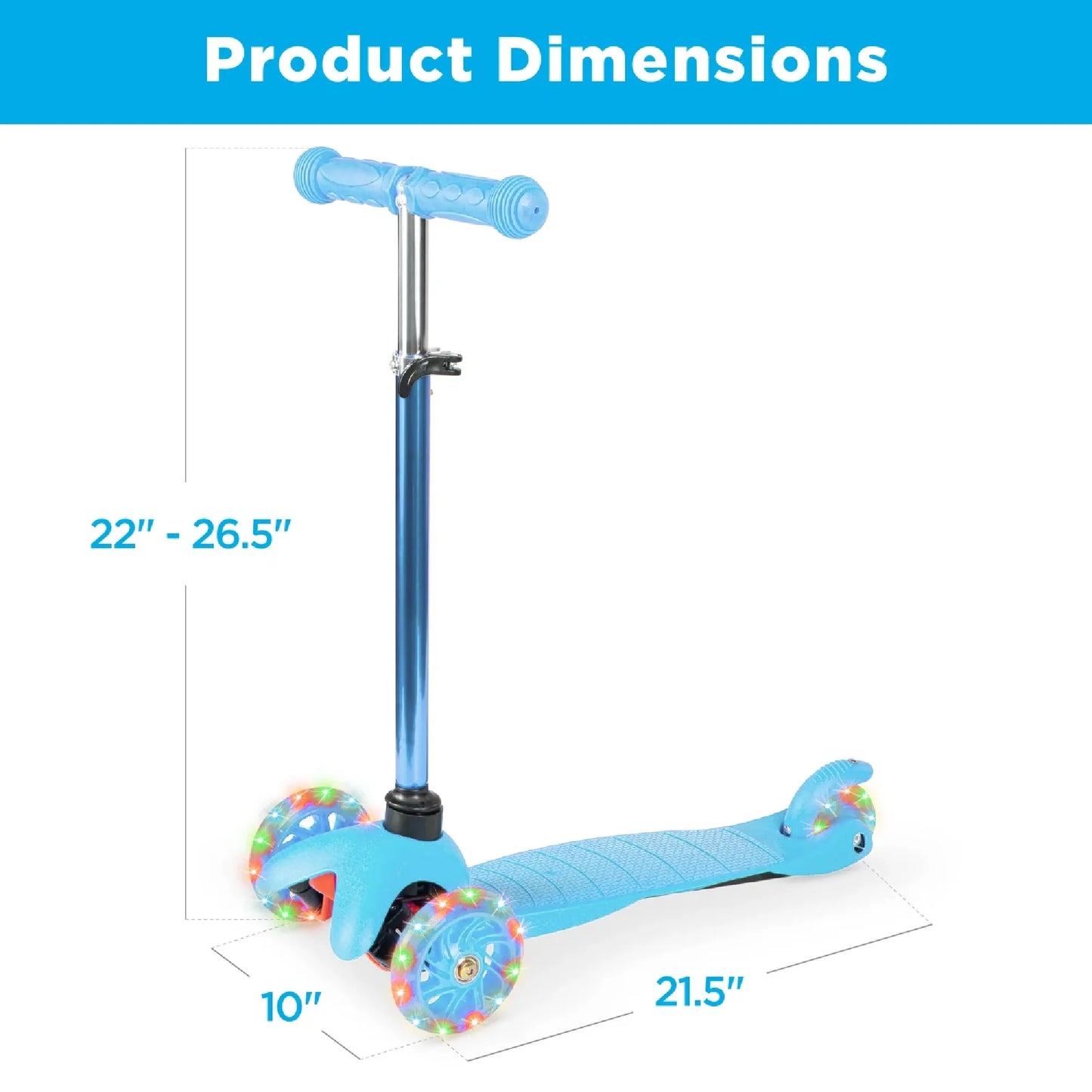 Kids Mini Kick Scooter Toy W/ Light-Up Wheels and Height Adjustable T-Bar - Light Blue