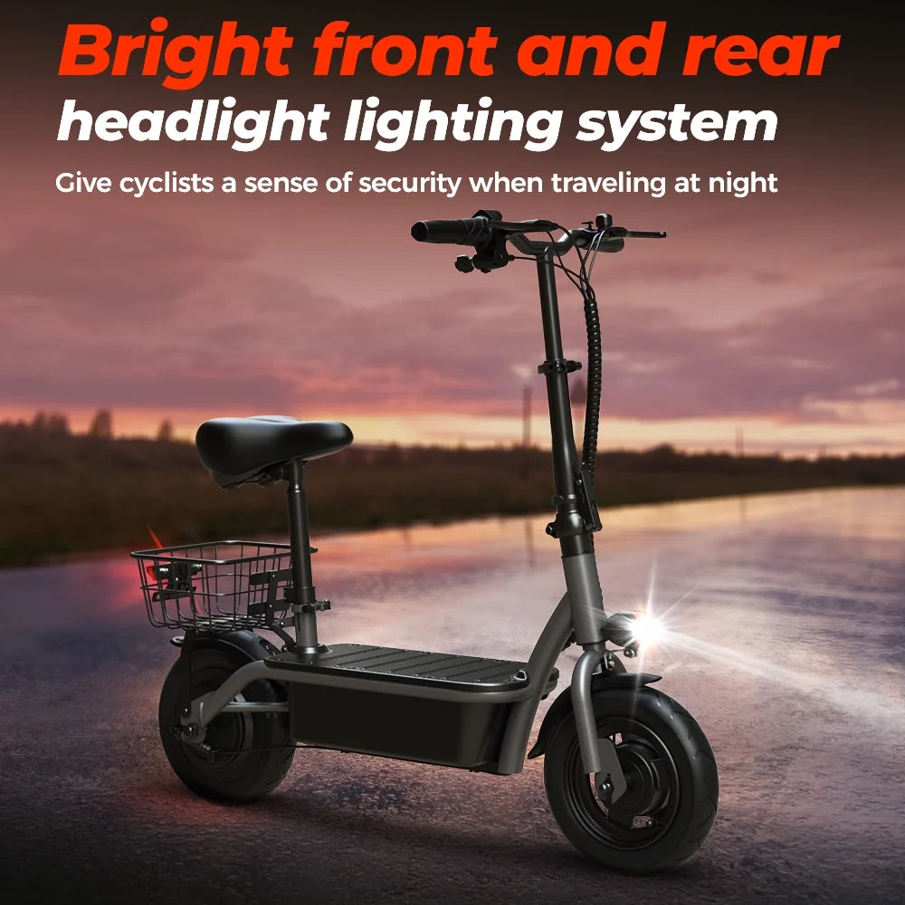 F2 500W Foldable Electric Scooter with Seat for Teen Adults,10 Inch Commuter Escooter with Basket & Wide Pedals - up to 18 Miles 19 Mph
