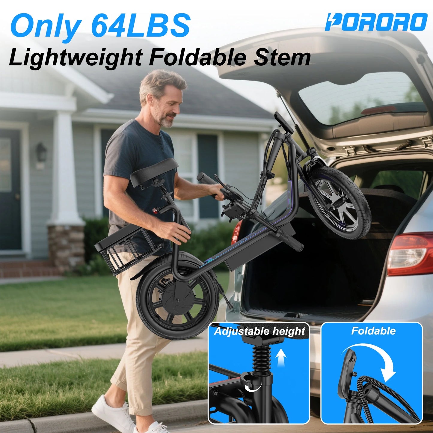 SLW50P Electric Scooter with Seat for Adults, Max 55 Miles Range with 14" Tires, 500W, 22MPH, Black