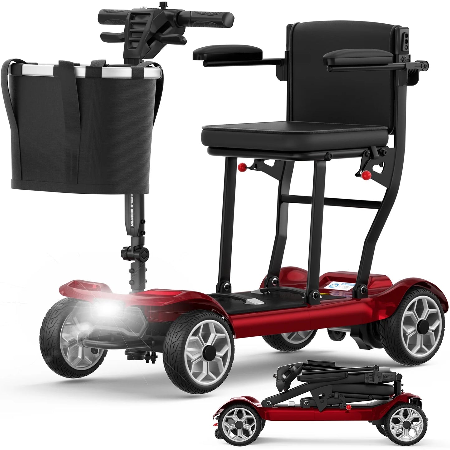 Ultra Lightweight 4 Wheel Mobility Scooter for Seniors (Only 50Lbs), 25+ Miles Travel Dual Battery Mobility Scooters, Aluminum Electric Folding Wheelchair Device, Red
