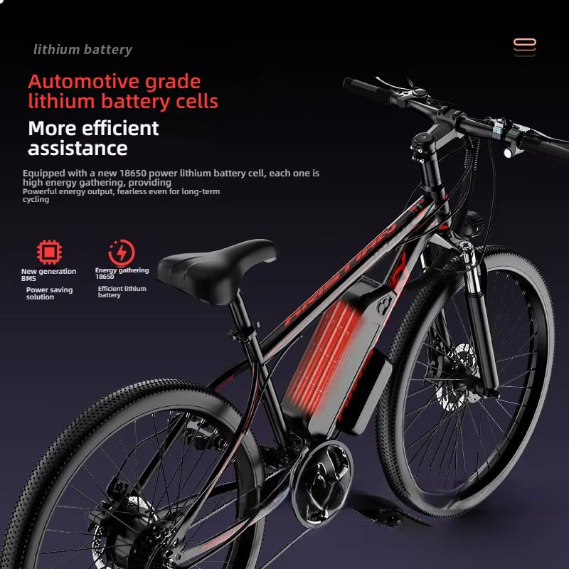 26 Inch Mountain Assisted Electric Bicycle, Lithium Battery, Off-Road Variable Speed Electric Bike, Youth Electric Bikes
