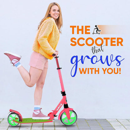 Hurtle Renegade Kick Scooter for Kids, Teenagers & Adults - 2-Wheel Folding Scooter with Adjustable T-Bar Handlebar - Alloy Anti-Slip Deck