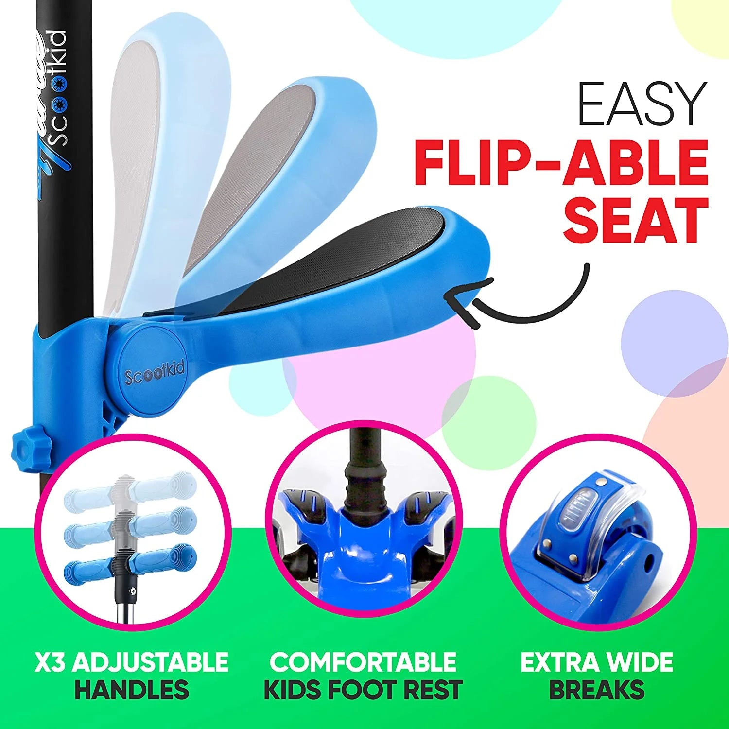 Fitness HURFS56.5 - Scoot Kid 3-Wheel Kids Scooter - Child & Toddler Toy Scooter with Built-In LED Wheel Lights, Fold-Out Comfort Seat (Ages 1+)