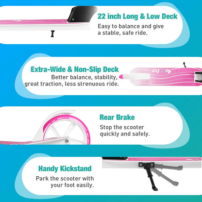 BELEEV V5 Scooters for Kids 6 Years and Up, Folding Kick Scooter 2 Wheel for Adults Teens, 4 Adjustable Handlebar, 200Mm Big Wheels, Lightweight Sports Commuter Scooter, Sturdy Frame, up to 220Lbs