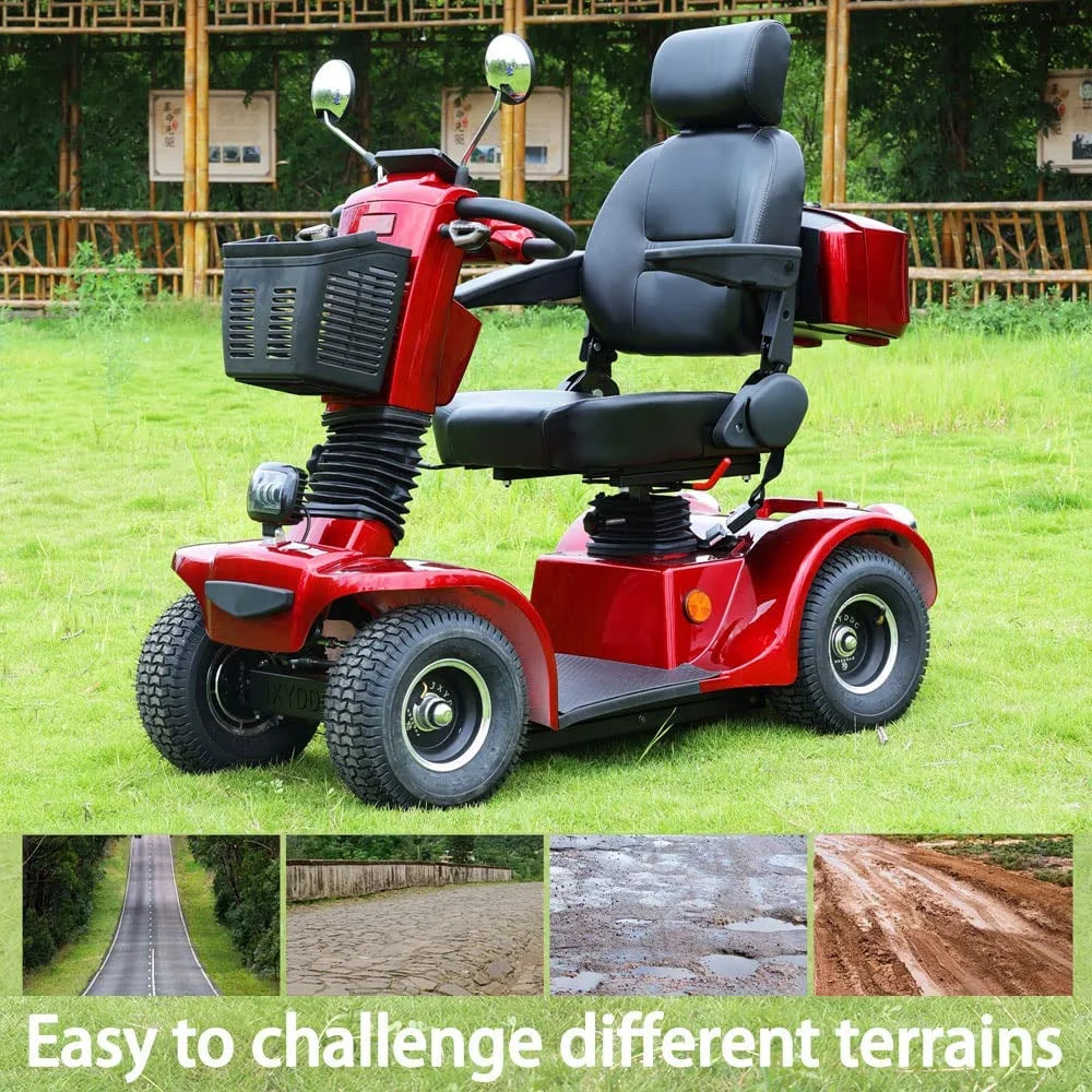 Secure 4-Wheel Adjustable Mobility Scooter with Charger, Red, 350 Lb Limit