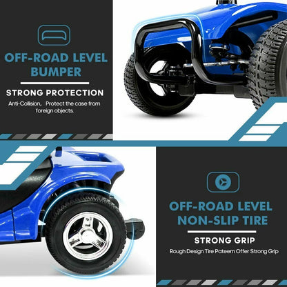 4 Wheels Mobility Scooter, Electric Powered Wheelchair Device for Travel, Best Gift for Elderly, Blue