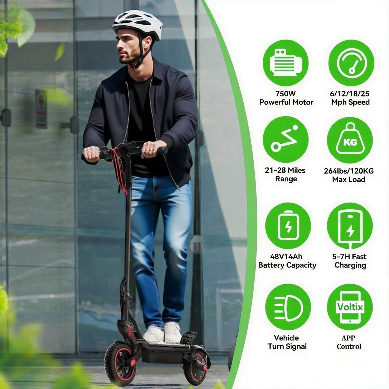 Electric Scooter Adults,750W Peak Foldable Escooter, 35-45Km Max Range, Top 24.9 MPH, Portable E Scooter for Turn Signal, Folding Handlebar