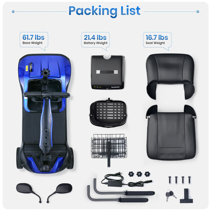 Upgrade 4 Wheel Mobility Scooter for Seniors, Foldable Powered Mobile Wheelchair for Adult 330Lbs, Blue