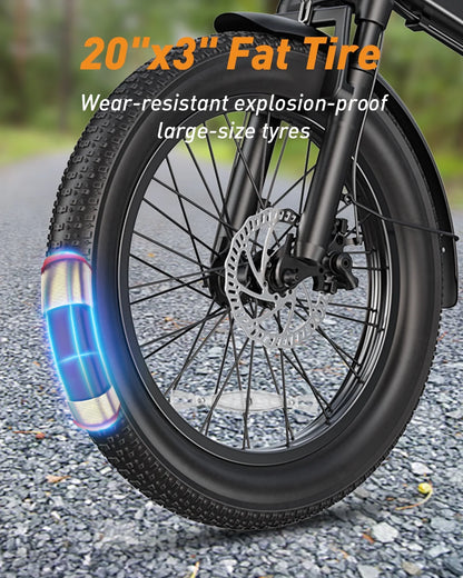 Folding Electric Bike for Adults - 7-Speed Mountain Ebike with Peak 1200W 28MPH Brushless Motor, 48V10.4Ah Removable Battery, 20X3.0 Fat Tire UL2849