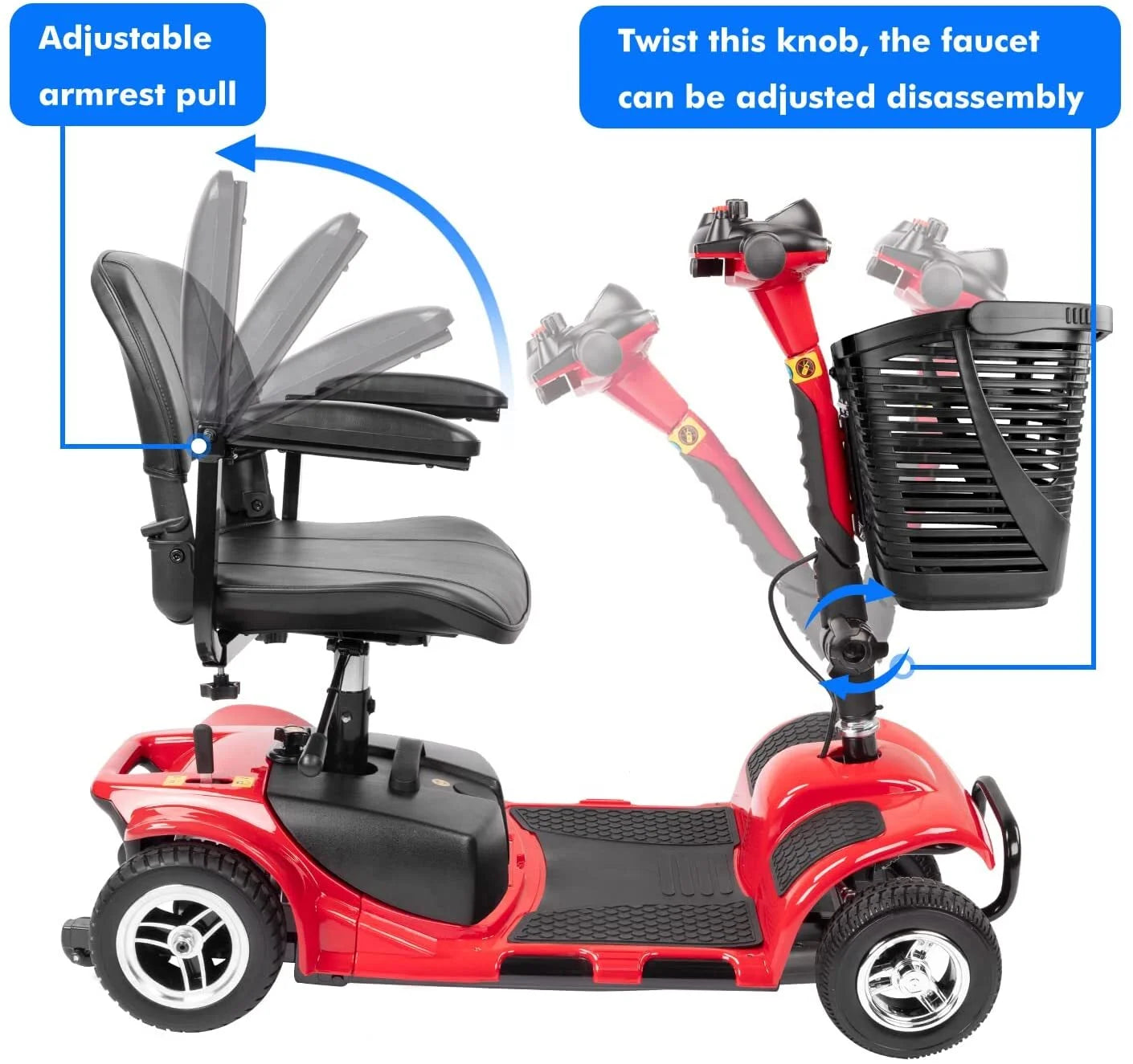 Upgrade 4 Wheels Mobility Scooter for Seniors, Foldable Electric Powered Mobility Wheelchair for Adult, 350Lbs, Red