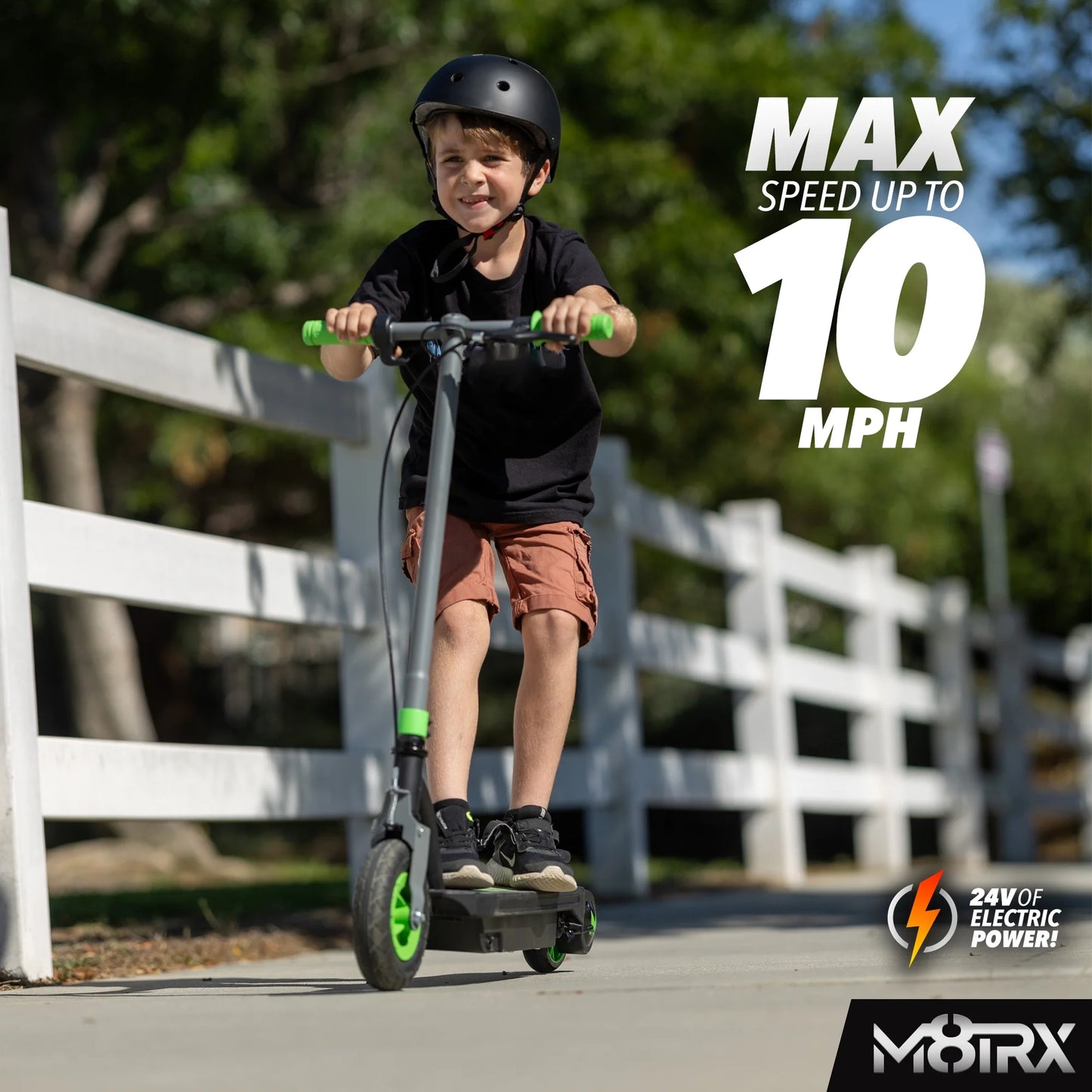 Green 24 Volt Kids Electric Scooter, 8" Air Filled Tire, Speeds up to 10Mph, Kids Ages 8+