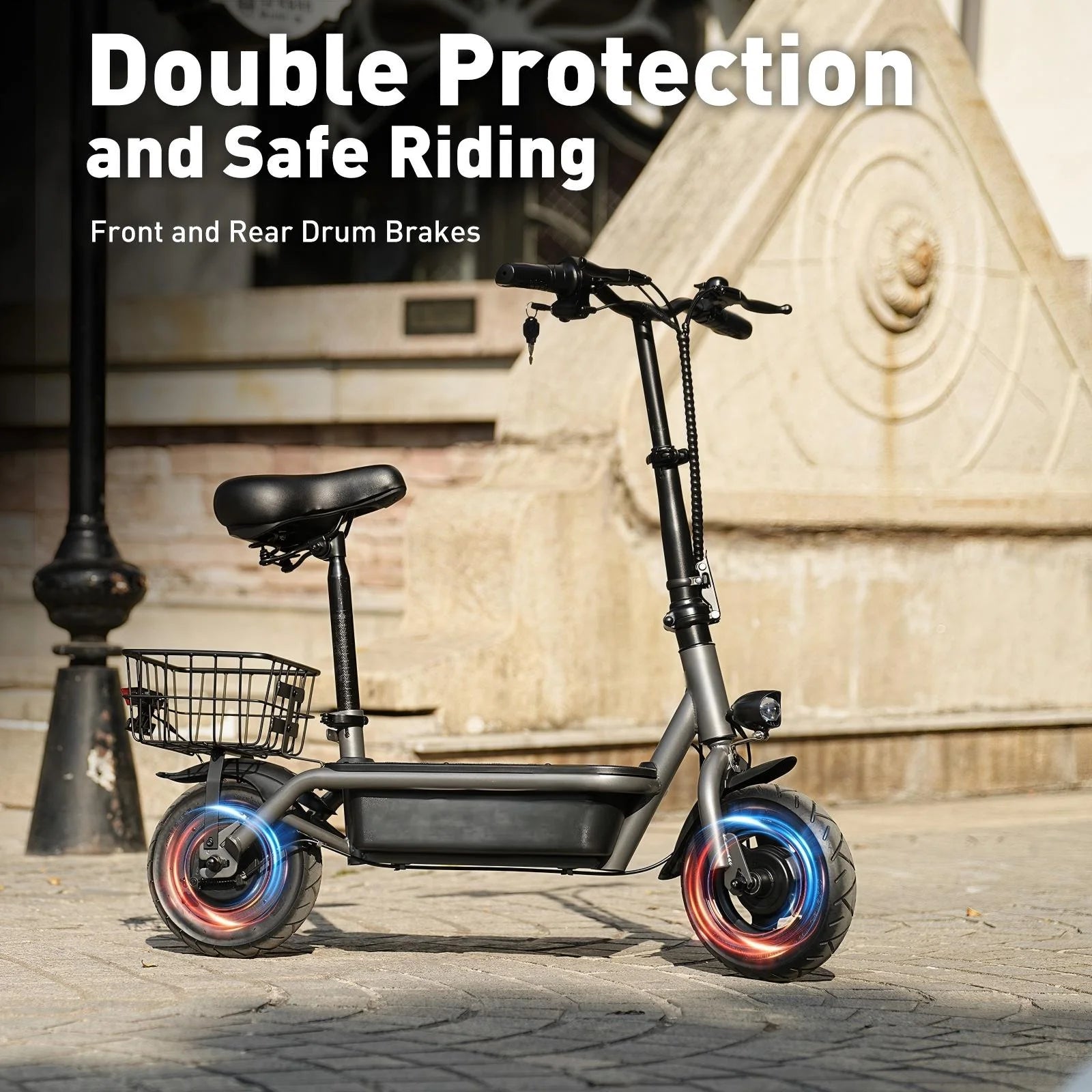 10" Tires Electric Scooter,500W Foldable Electric Scooter for Adult with Seat and Basket, up To18 Miles Range, Top Speed 19 MPH