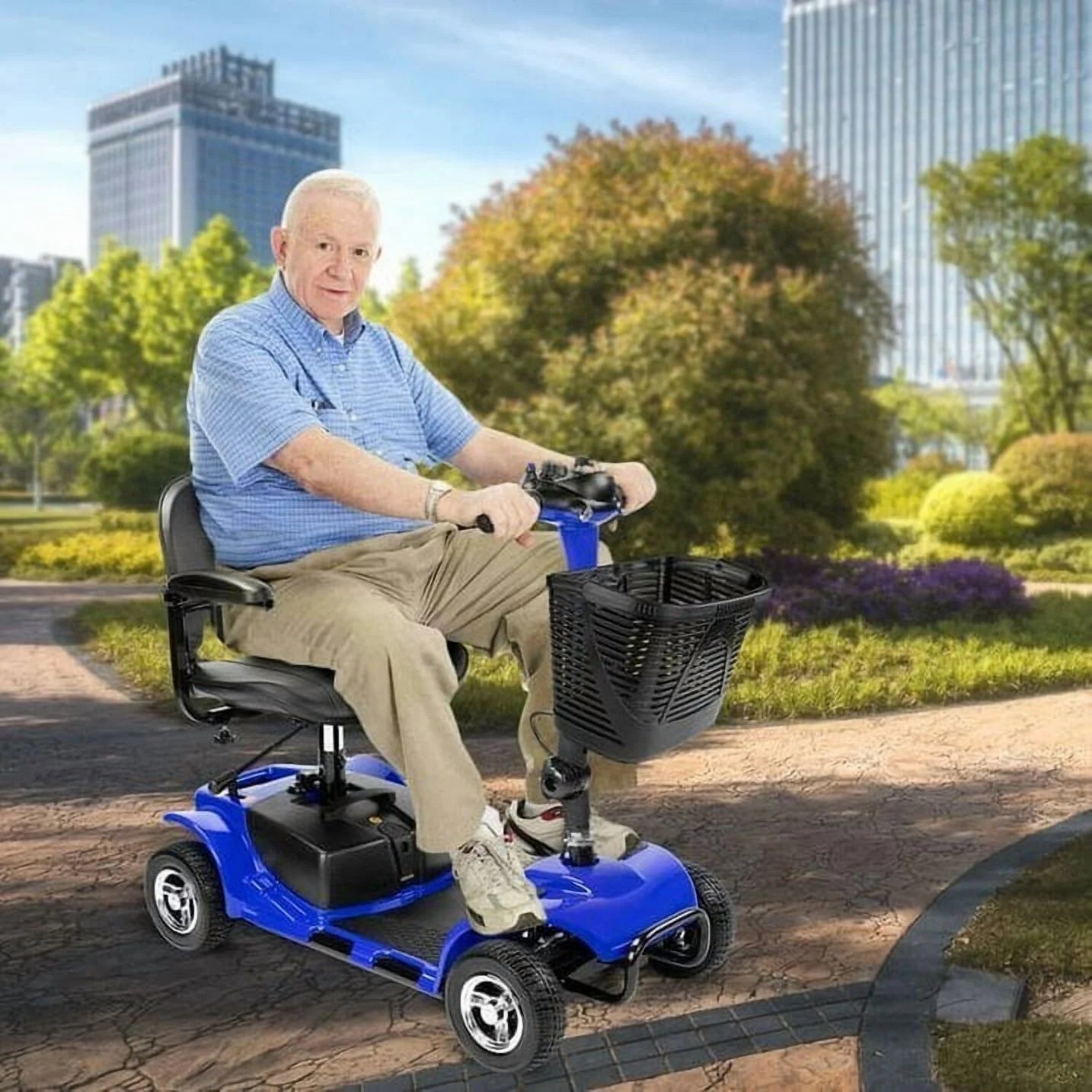 Upgrade 4 Wheels Mobility Scooter for Seniors, Foldable Electric Powered Mobility Wheelchair for Adult, 350Lbs, Blue
