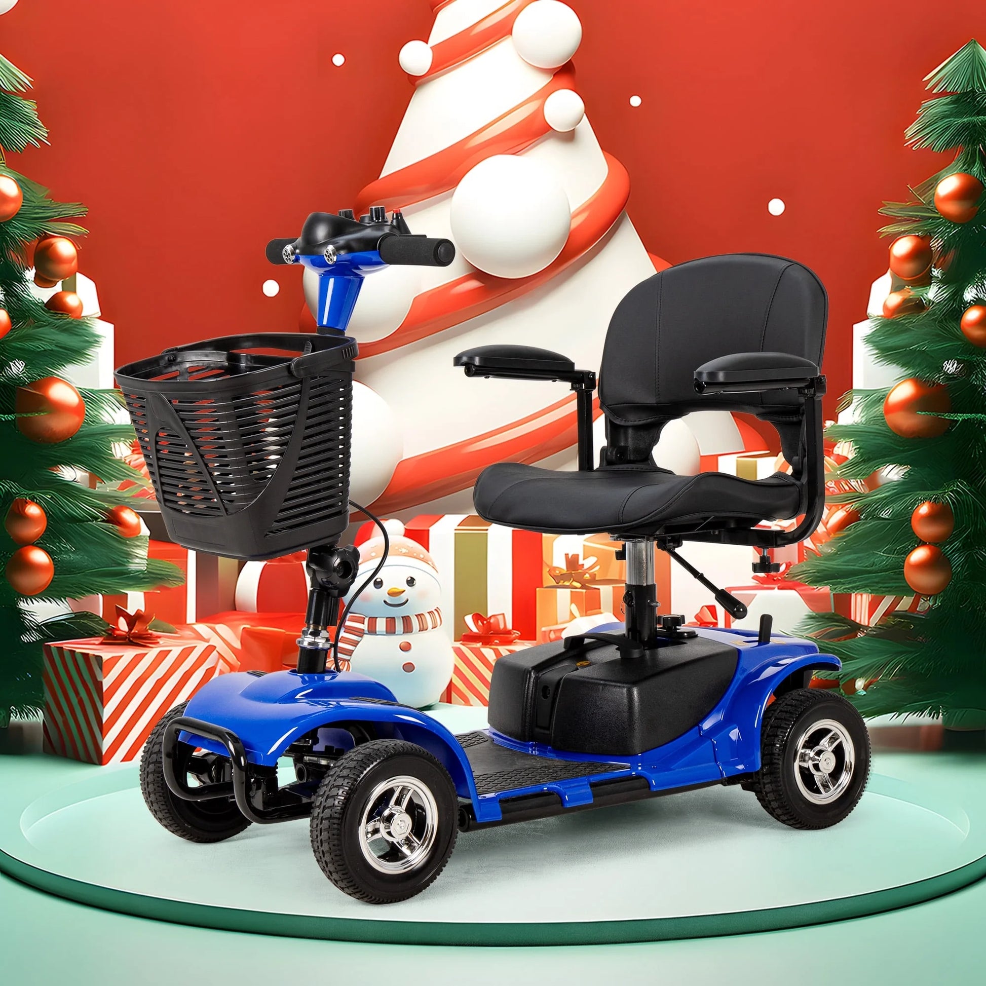 4 Wheels Mobility Scooter, Electric Powered Wheelchair Device for Travel, Best Gift for Elderly, Blue