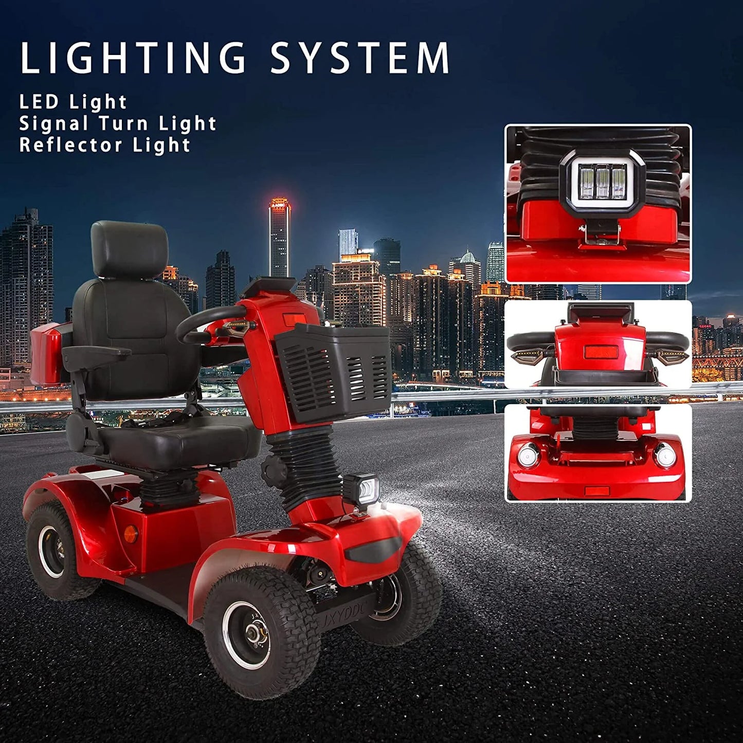 Secure 4-Wheel Adjustable Mobility Scooter with Charger, Red, 350 Lb Limit
