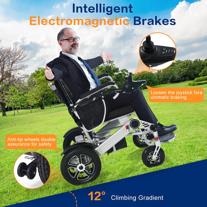 30 Miles Long Travel Range, Electric Wheelchairs for Adults Foldable Lightweight, All Terrain Motorized Wheelchair for Seniors Compact Portable, Two Batteries, Airline Approved