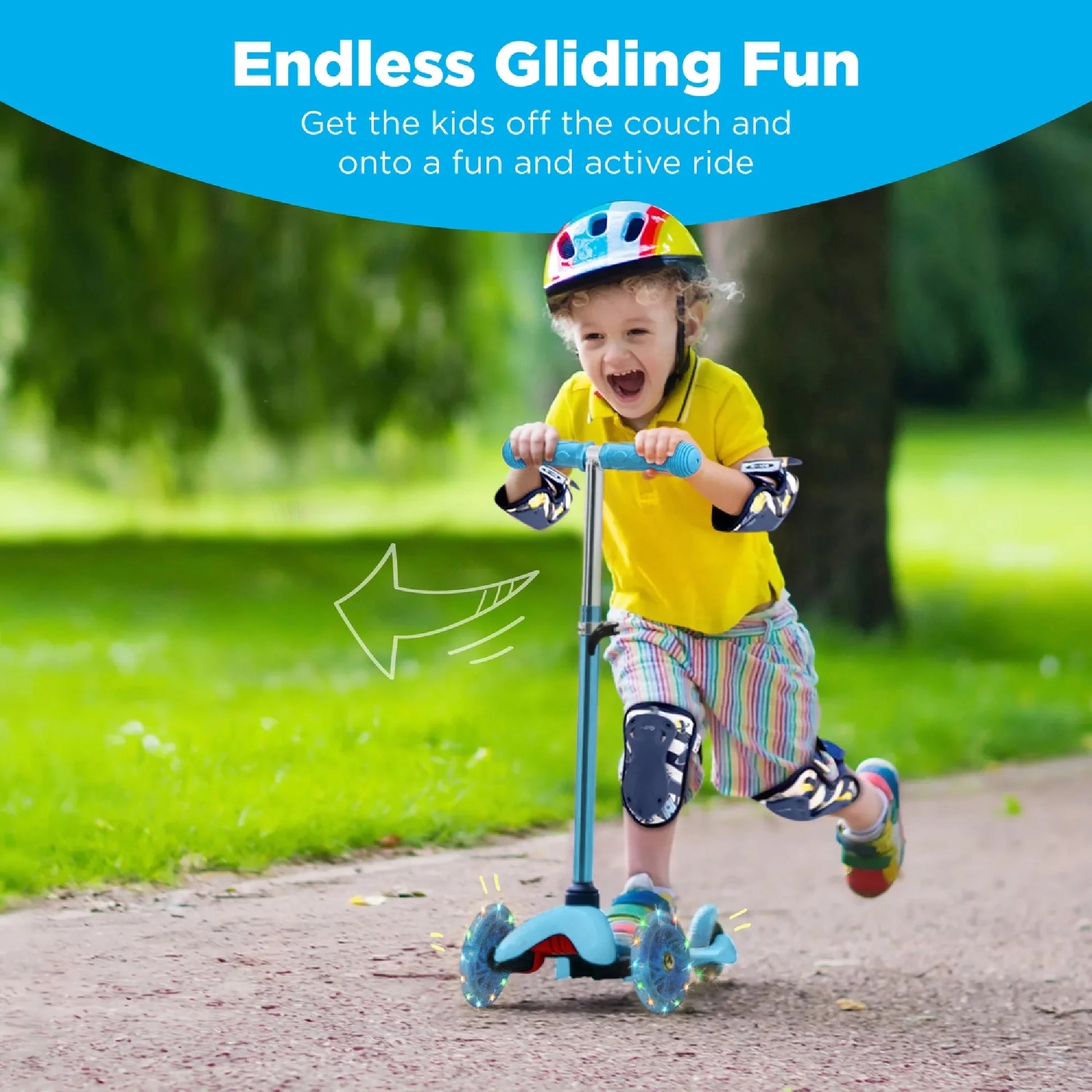 Kids Mini Kick Scooter Toy W/ Light-Up Wheels and Height Adjustable T-Bar - Light Blue