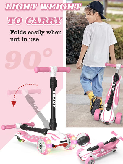 SEJOY Kick Scooter for Kids with 3 Light up Wheels and Adjustable Height,Children'S Foot Scooters,Baby Toys Gift