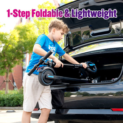 Kids Electric Scooter, 150W Motor, Max Speed 9.3 MPH, 5 Miles Range, Colorful LED Lights, Foldable, Pink