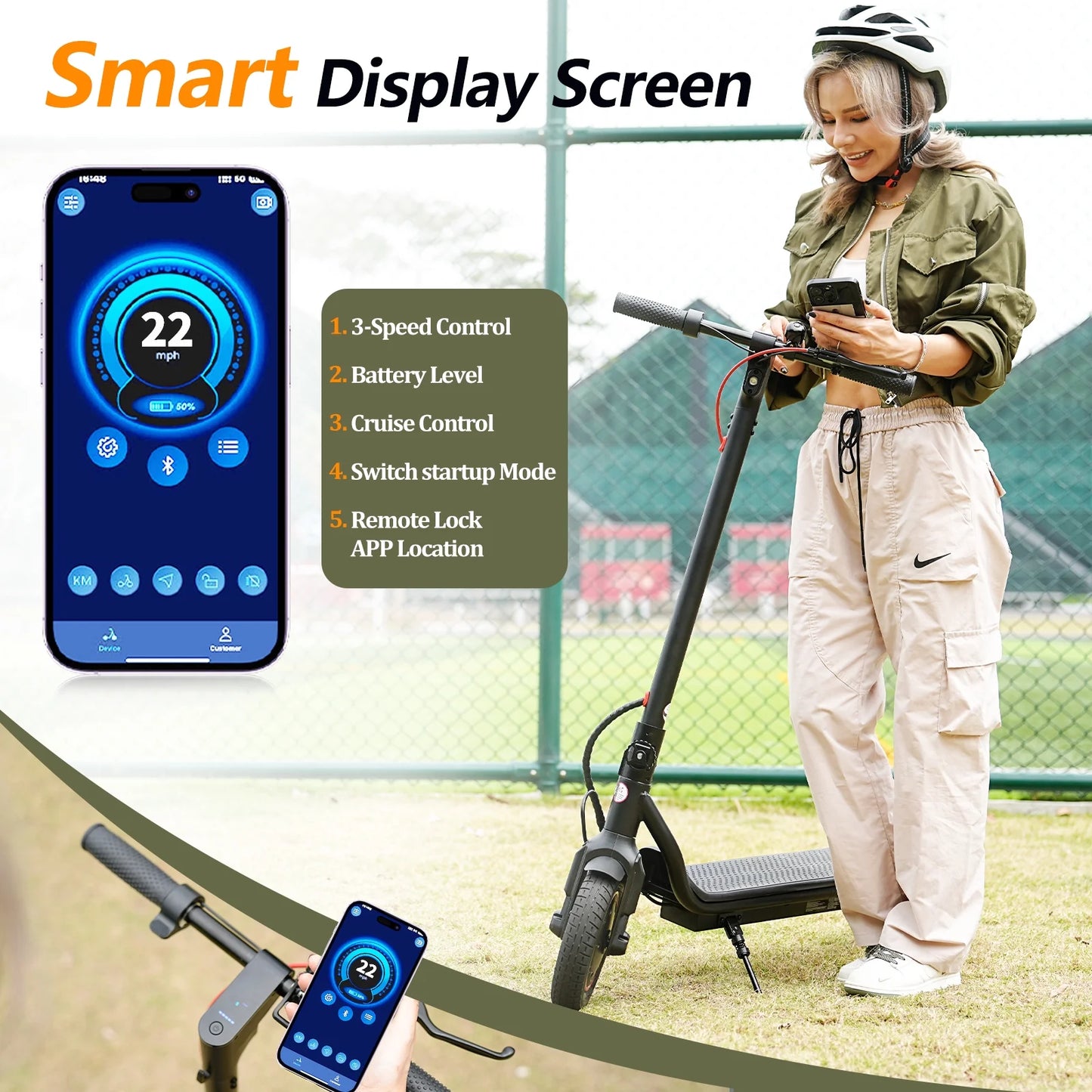 LF6 Electric Scooter with 500W Motor, 10” Tires, 22Mph & 23Miles Range, Folding Commuting E-Scooter for Adults with APP Control