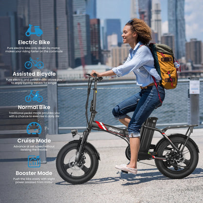 Electric Bike 16" X 3.0 Fat Tire Electric Bike 48V 350W Adult Folding Electric Bike 19.8MPH Urban Commuter Electric Bike with Smart LCD Display