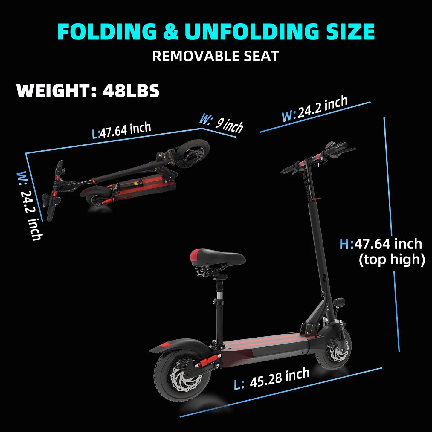 Electric Scooter with Seat for Adults,35 MPH MAX Speed ,1200W Foldable Escooter, 10 Inch Street Tire