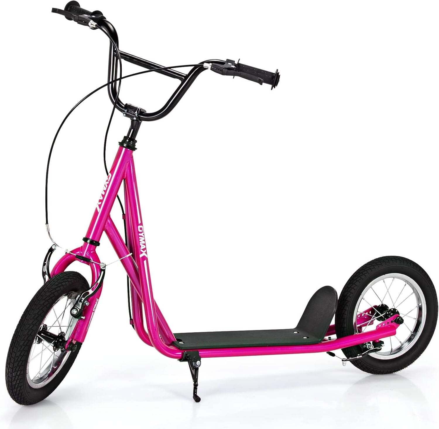 GYMAX Scooter, Kids & Adults Off-Road Scooter with 12" Inflatable Wheels, Adjustable Height Handlebar, V-Type Handbrakes & Axle Pegs for All Terrain, 8+