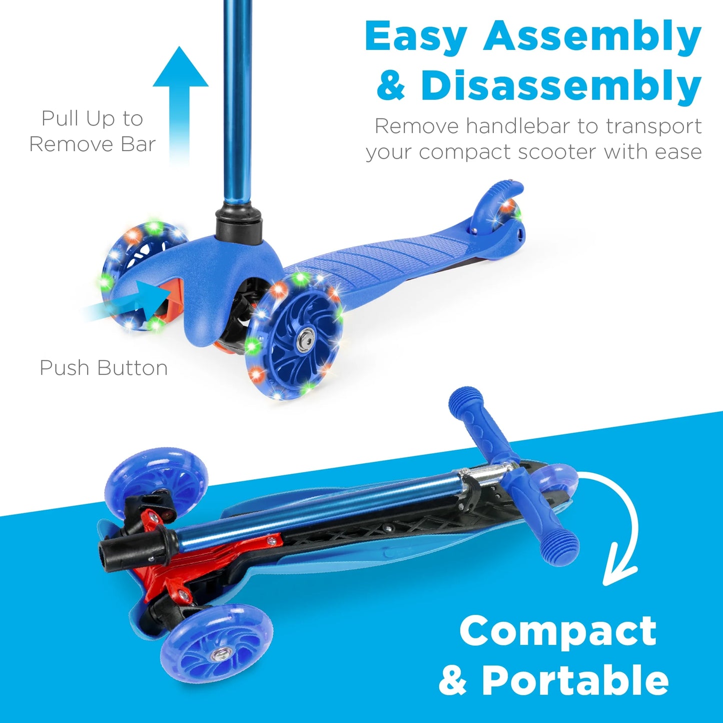 Kids Mini Kick Scooter Toy W/ Light-Up Wheels and Height Adjustable T-Bar - Blue