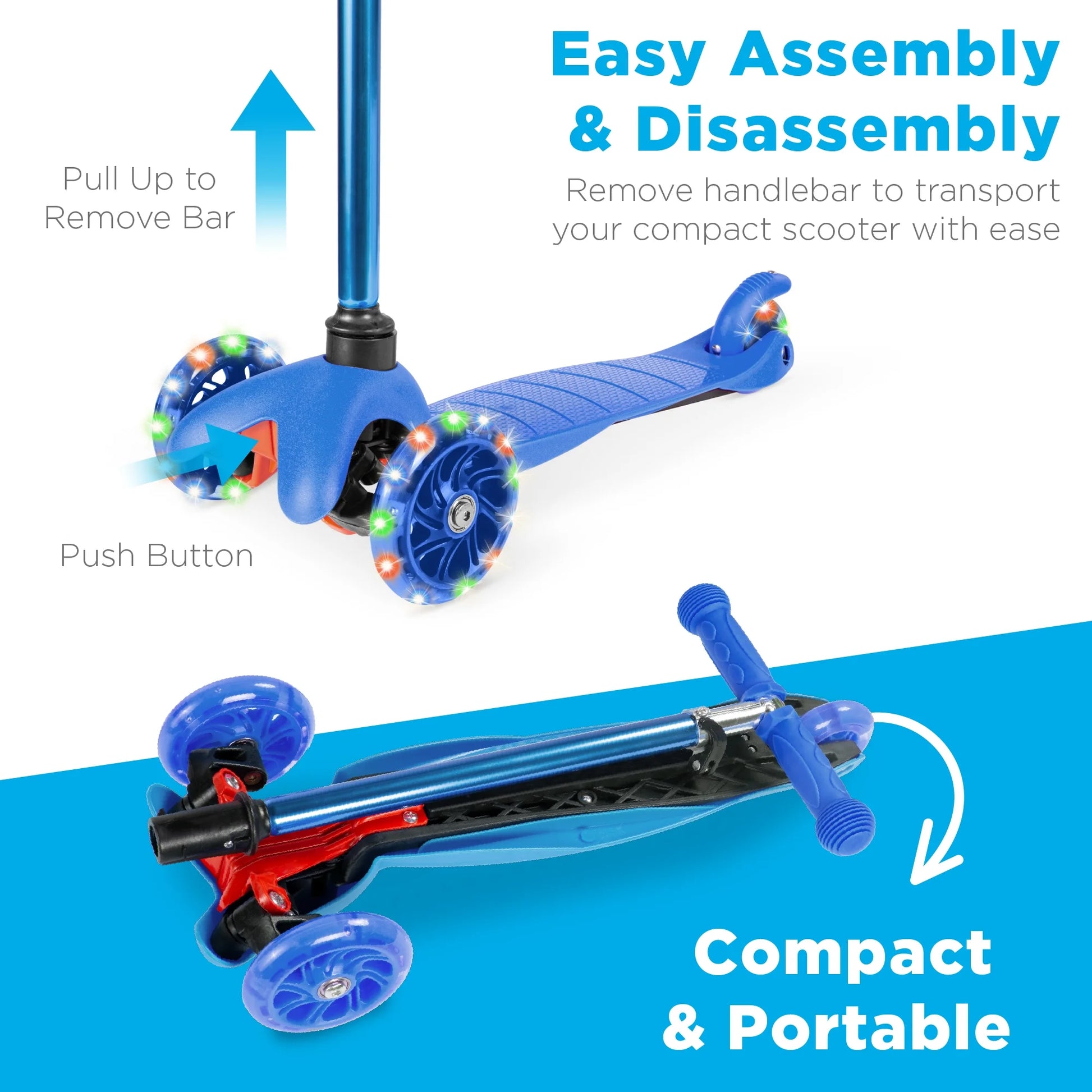 Kids Mini Kick Scooter Toy W/ Light-Up Wheels and Height Adjustable T-Bar - Blue