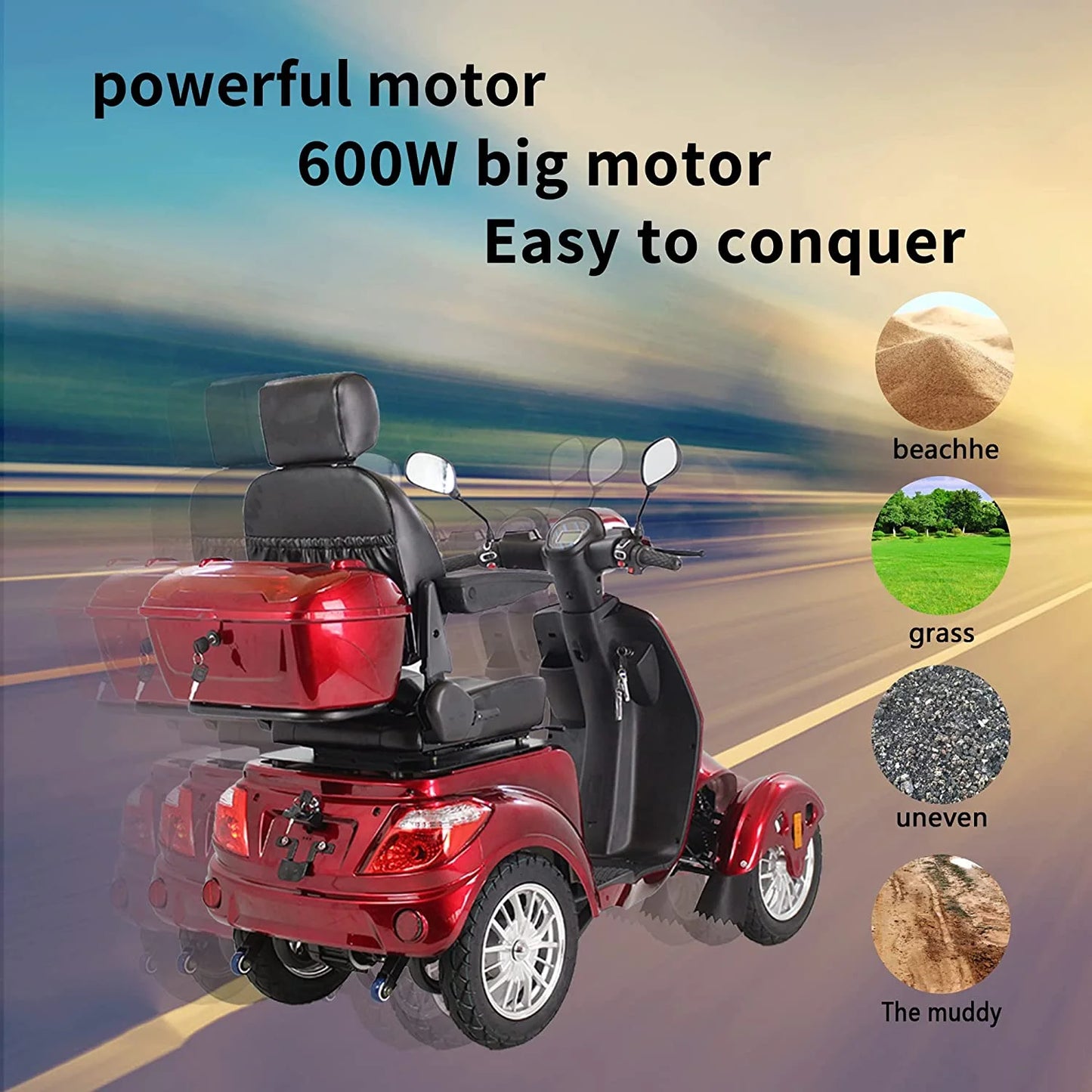 Secure 4-Wheel Mobility Scooter with Adjustable Seat & Charger, Red,