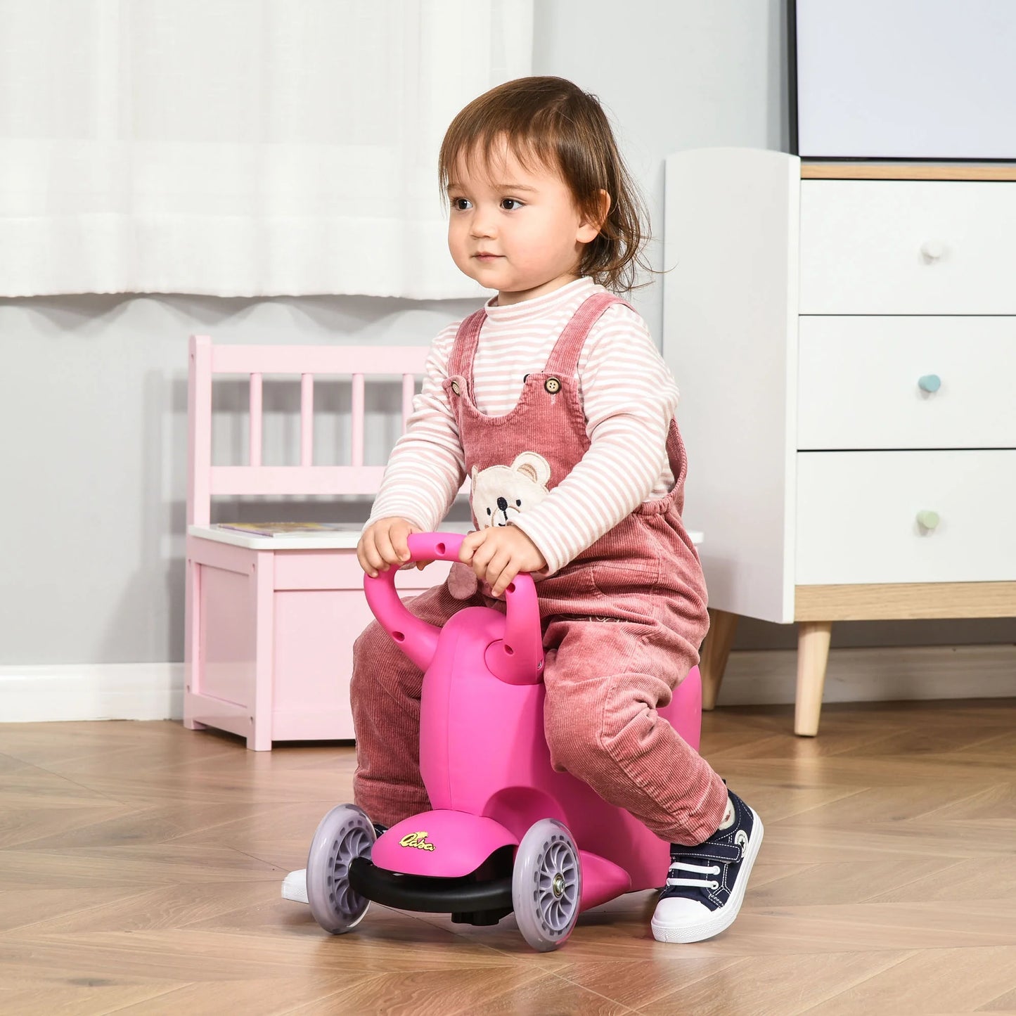 3-In-1 Ride on Push Car, Kids Scooter, Sliding Walker, Push Rider, with Adjustable Handlebar, 3 Balanced Wheels, Removable Storage Seat, for Boys and Girls Aged 2-6 Years Olds, Pink