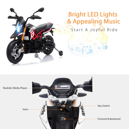 Aprilia Licensed 12V Ride on Motorcycle Electric Motorbike for Kids Child Toys W/Training Wheels, Music, LED Lights, MP3, USB