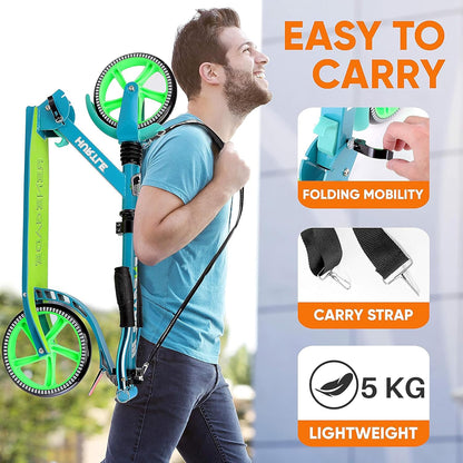 Hurtle Renegade Kick Scooter for Kids, Teenagers & Adults - 2-Wheel Folding Scooter with Adjustable T-Bar Handlebar - Alloy Anti-Slip Deck