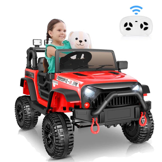 24 Volt Ride on Toys with Remote Control，Electric Ride on Truck Car for Kids ，Bluetooth Music, LED Lights，Spring Suspension，3 Speed