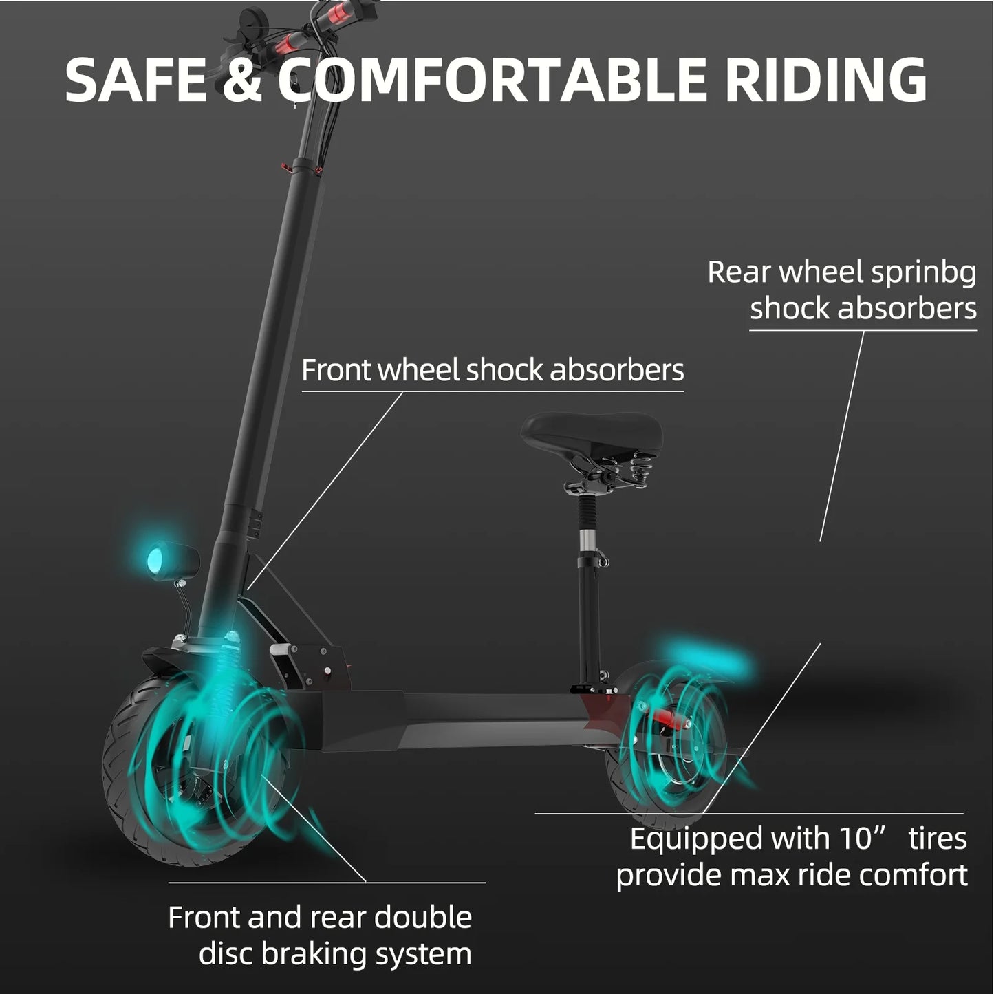 Electric Scooter with Seat for Adults,35 MPH MAX Speed ,1200W Foldable Escooter, 10 Inch Street Tire