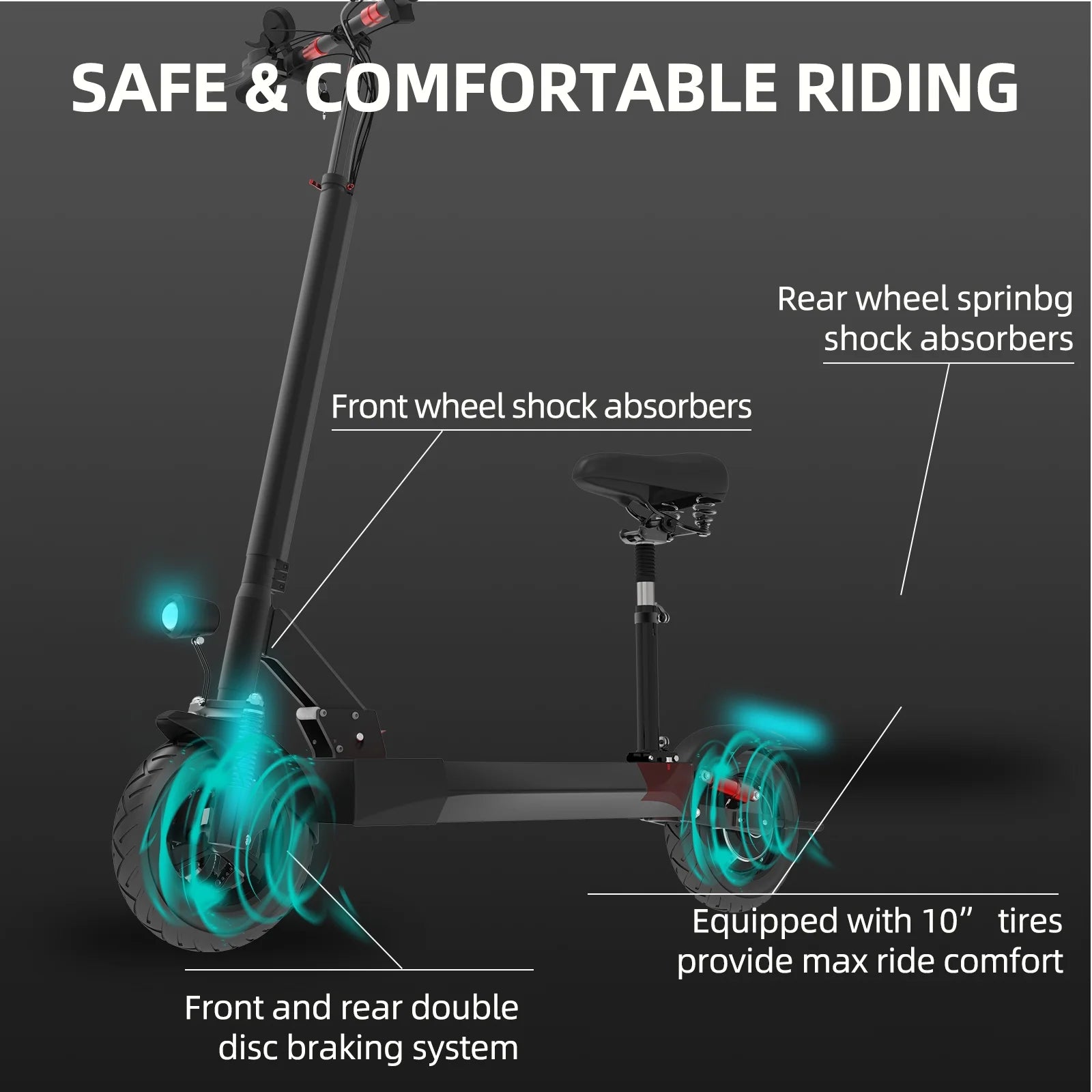 Electric Scooter with Seat for Adults,35 MPH MAX Speed ,1200W Foldable Escooter, 10 Inch Street Tire