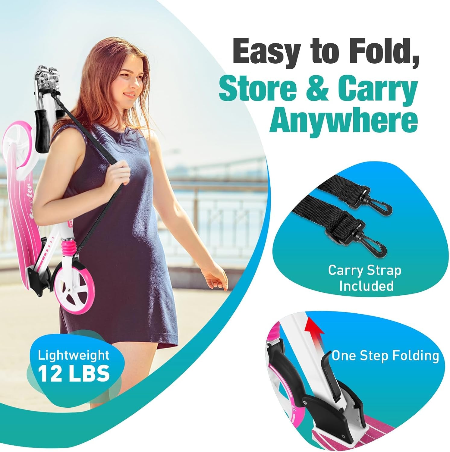 BELEEV V5 Scooters for Kids 6 Years and Up, Folding Kick Scooter 2 Wheel for Adults Teens, 4 Adjustable Handlebar, 200Mm Big Wheels, Lightweight Sports Commuter Scooter, Sturdy Frame, up to 220Lbs