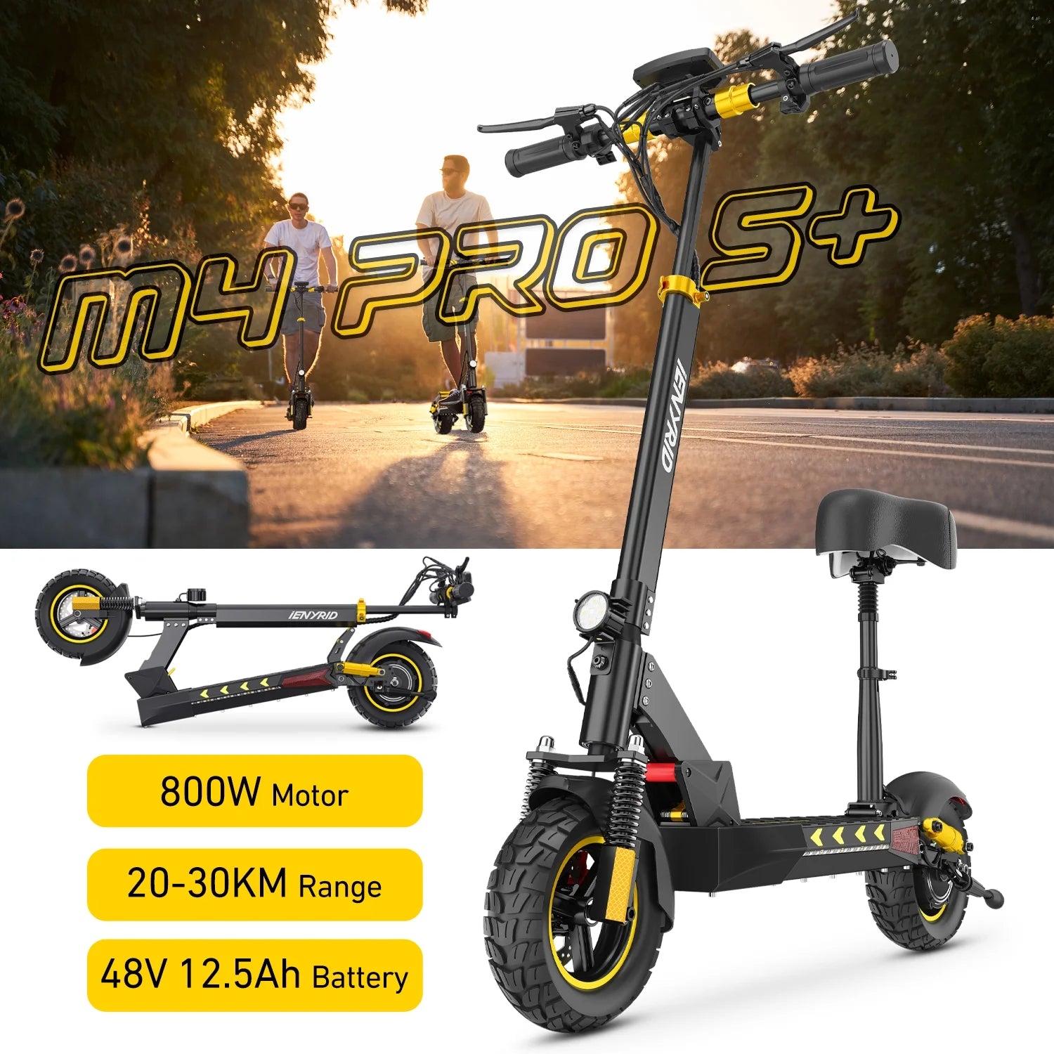 Electric Scooter for Adult with Seat, 800W Foldable City Commuting Escooter, 3 Speeds / 48V 12.5Ah / 28 Mph 30 Miles Range / 330 Lbs Capacity, E-Scooter for Kids 12+