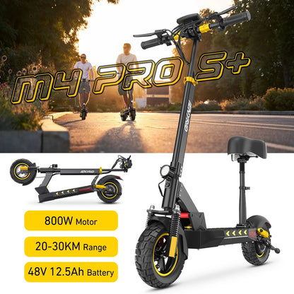 Electric Scooter for Adult with Seat, 800W Foldable City Commuting Escooter, 3 Speeds / 48V 12.5Ah / 28 Mph 30 Miles Range / 330 Lbs Capacity, E-Scooter for Kids 12+