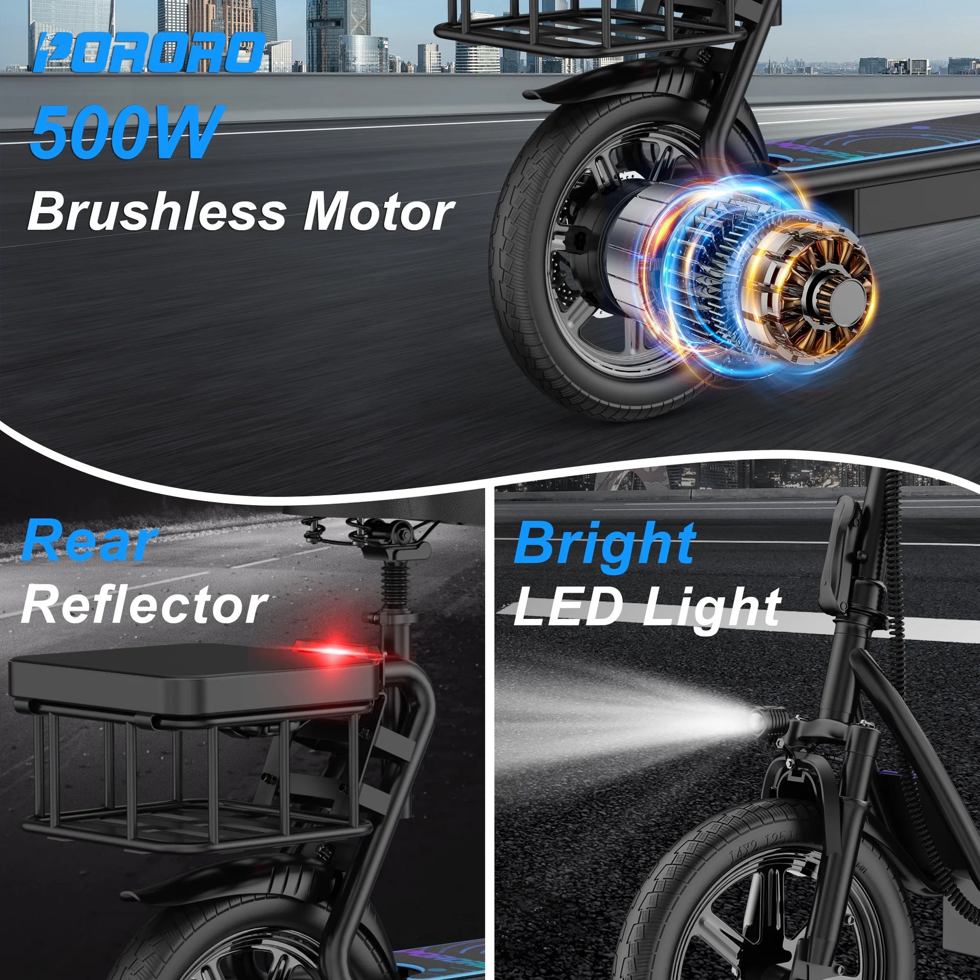 SLW50P Electric Scooter with Seat for Adults, Max 55 Miles Range with 14" Tires, 500W, 22MPH, Black