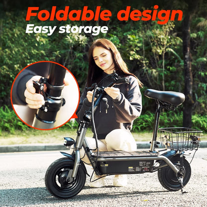 F2 500W Foldable Electric Scooter with Seat for Teen Adults,10 Inch Commuter Escooter with Basket & Wide Pedals - up to 18 Miles 19 Mph