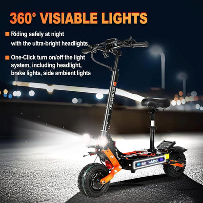 ZO01 plus 6000W Electric Scooter Dual Motors, 52MPH 60 Miles Long Range,11"Off-Road Tire with Seat for Adults