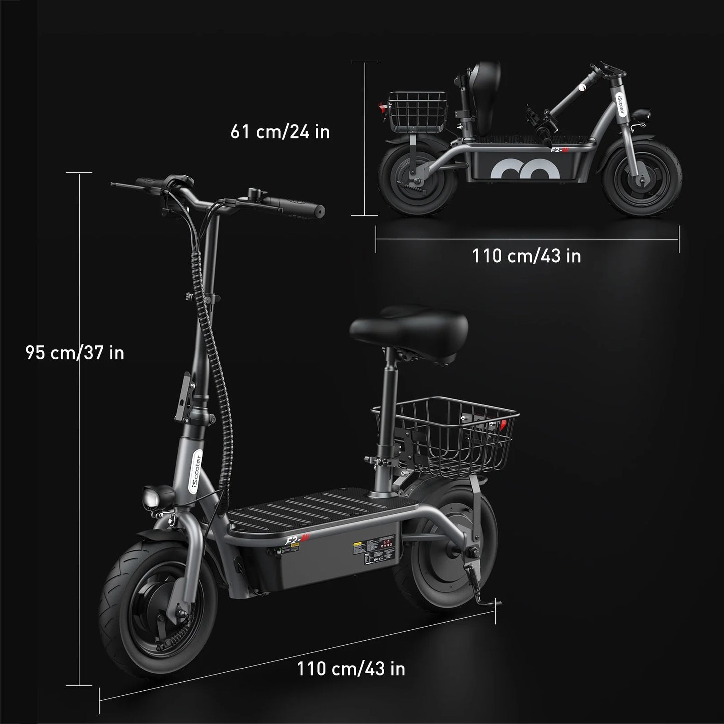 F2 500W Foldable Electric Scooter with Seat for Teen Adults,10 Inch Commuter Escooter with Basket & Wide Pedals - up to 18 Miles 19 Mph