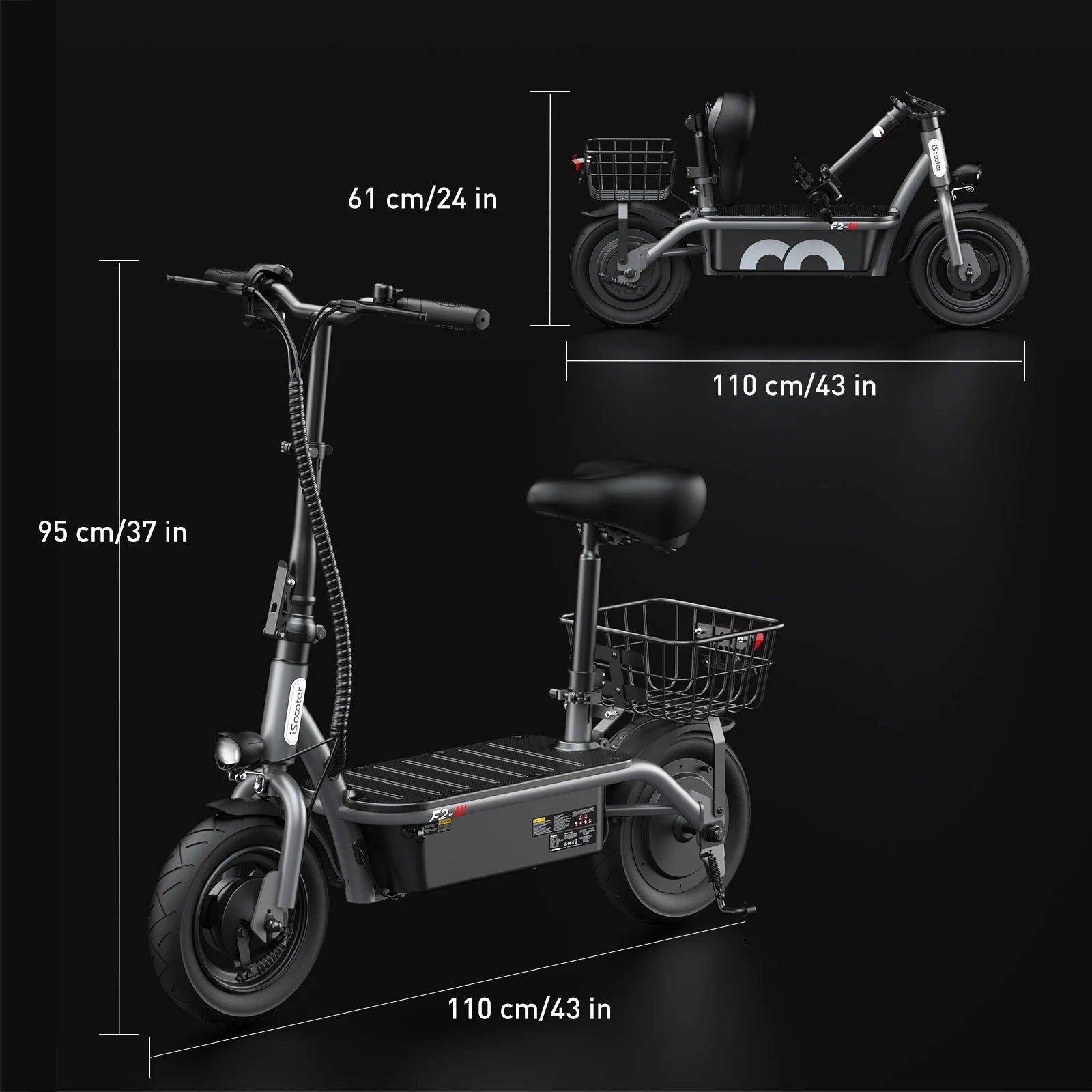 F2 500W Foldable Electric Scooter with Seat for Teen Adults,10 Inch Commuter Escooter with Basket & Wide Pedals - up to 18 Miles 19 Mph