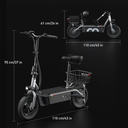F2 500W Foldable Electric Scooter with Seat for Teen Adults,10 Inch Commuter Escooter with Basket & Wide Pedals - up to 18 Miles 19 Mph