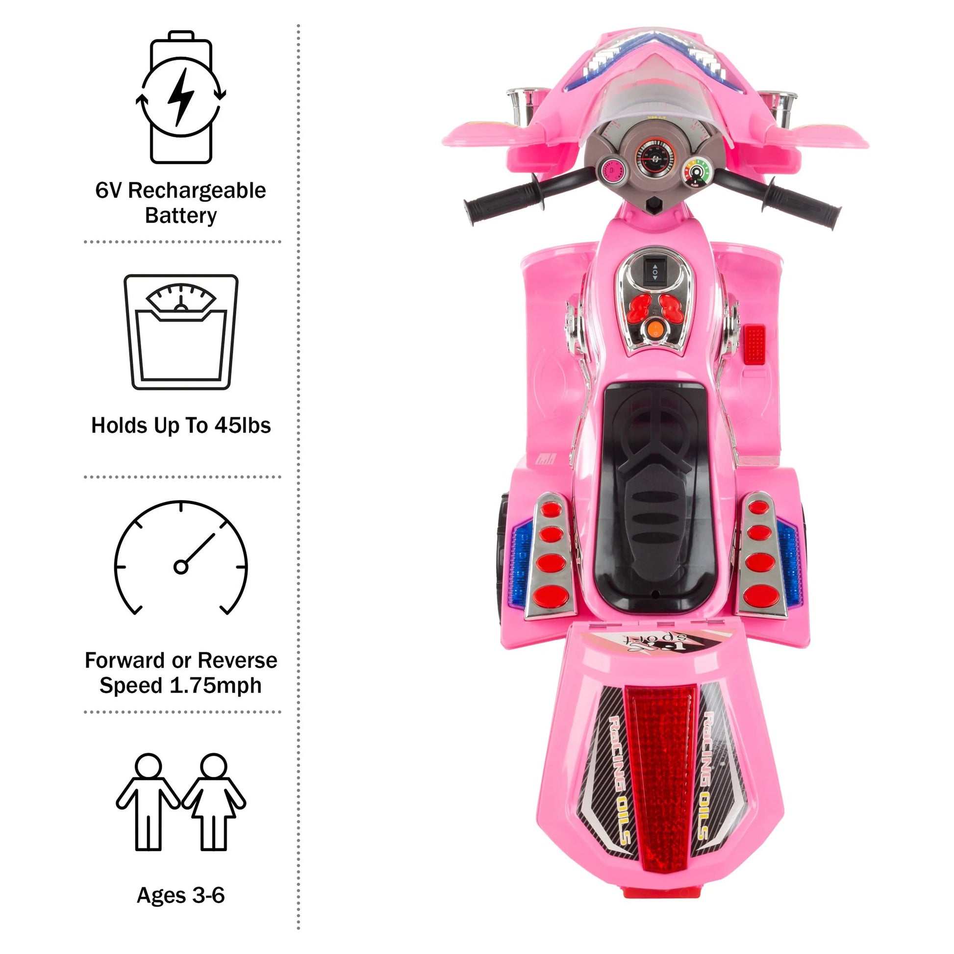 Lil’ Rider Electric Motorcycle for Kids - 3-Wheel Battery-Powered Toy Motorcycle for Kids Ages 3 to 6, (Pink)