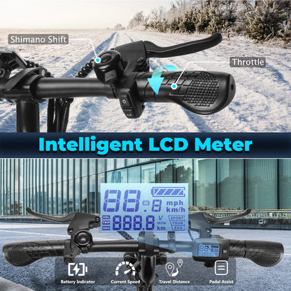 Peak 500W Electric Bike for Adults, Foldable Electric Bikes with 48V 374Wh Battery, 14" Electric Bicycle for Men Women, LCD Digital Display, Cruise Control Ebikes, Dual Suspension Fork UL2849