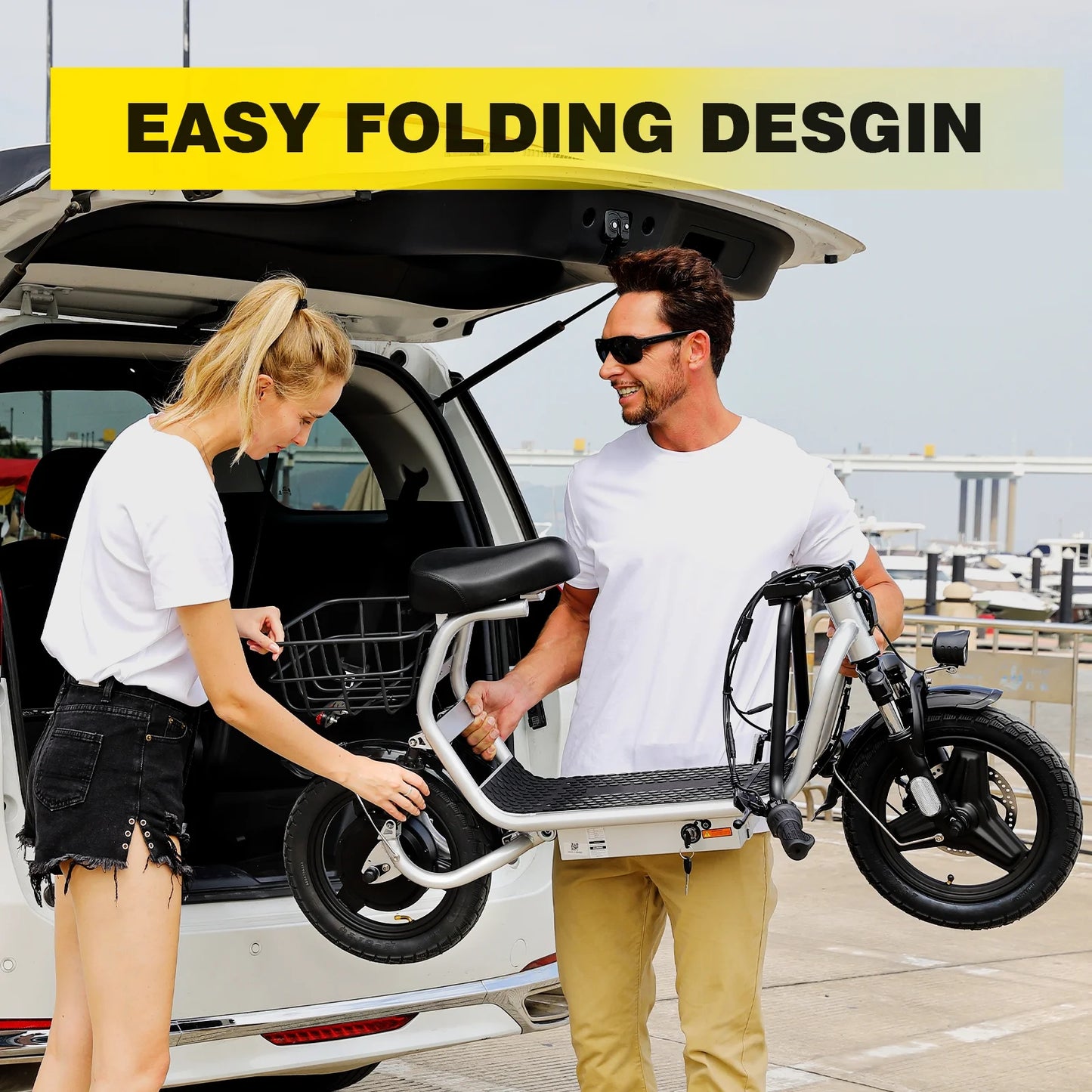 Electric Scooter with Seat, 500W 500Wh Battery 25 Miles Range 20Mph Top Speed, Foldable Electric Scooter for Adults with Basket, White